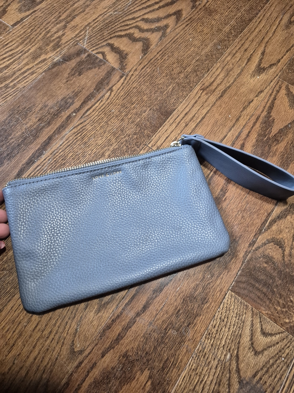 Pebbled Leather Wristlet Clutch in Slate Blue